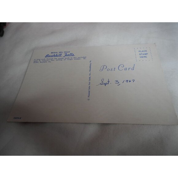 Vintage Postcard unposted Bushkill Falls, PA Bridal Veil Falls 1960s w/ woman - Picture 2 of 2